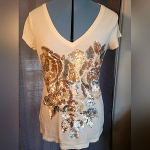 Express Cream and Sequin Top size M